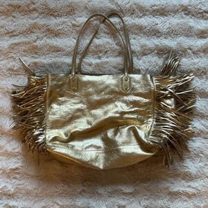 Sam Edelman Metallic Gold Tote with Fringe Accents